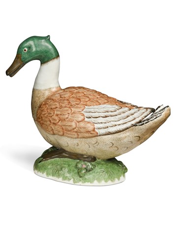 Lot 602 - A Strasbourg style mallard duck tureen and cover, circa 1930