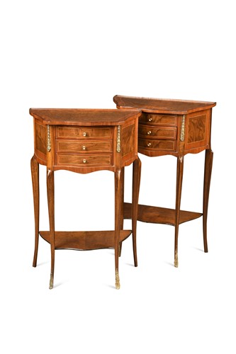 Lot 800 - A pair of French provincial gilt-metal mounted walnut bedside or lamp tables