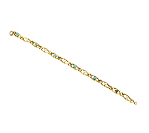Lot 55 - An Edwardian turquoise and pearl bracelet