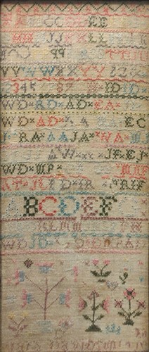 Lot 137 - Two early 19th century band samplers 43 x 19cm...