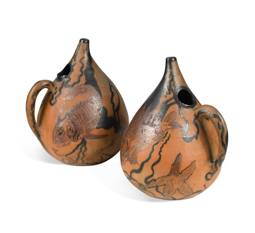 Lot 45 - Etienne Vilotte for Ciboure Pottery, a pair of gourd-shaped jugs