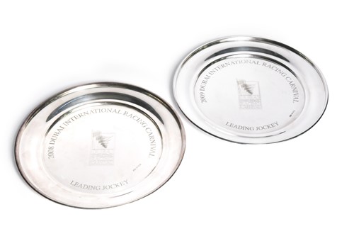 Lot 52 - A pair of Dubai International Racing Carnival silver salvers, awarded to Frankie Dettori