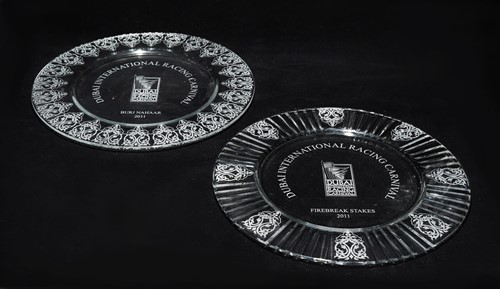 Lot 63 - A group of glass Dubai International Racing Carnival award plates, awarded to Frankie Dettori