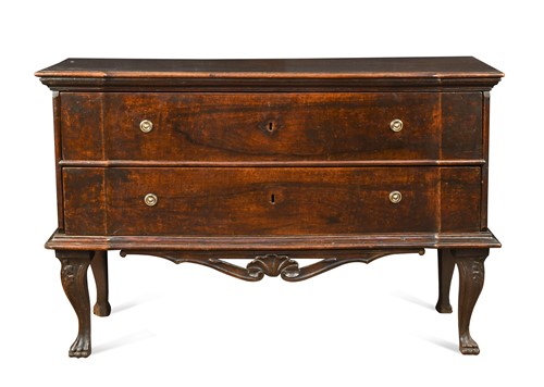 Lot 387 - An Italian walnut inverted breakfront commode, 18th century
