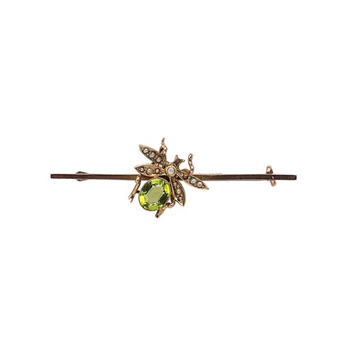 Lot 65 - A green paste and split pearl insect brooch