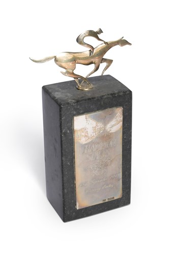 Lot 108 - An Esat Digifone Champion Stakes silver and hardstone trophy, awarded to Frankie Dettori