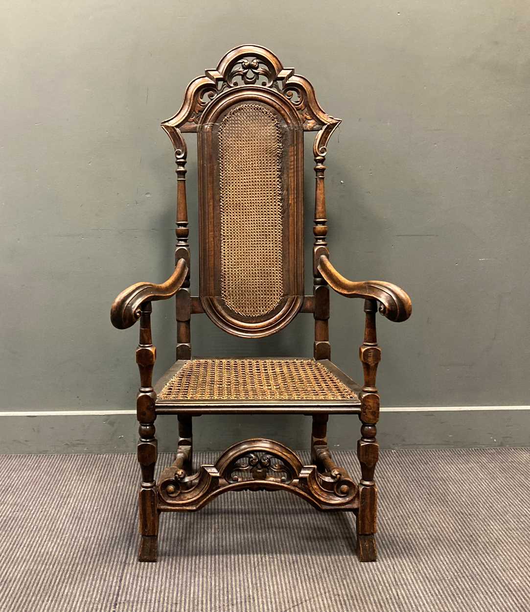 Lot 432 - A William and Mary style walnut armchair with...