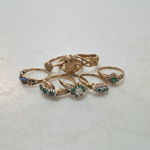 Lot 183 - A group of eight hallmarked 9ct gold rings,...