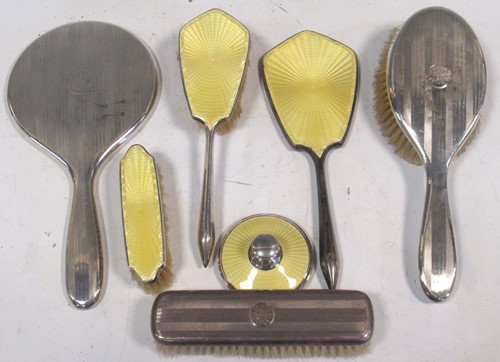 Lot 223 - Two incomplete sets of silver backed dressing...