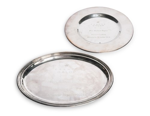 Lot 120 - Two France Galop Prix Robert Papin presentation salvers, awarded to Frankie Dettori
