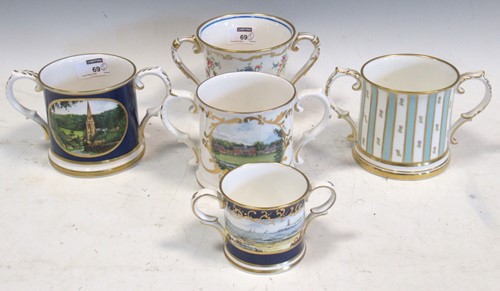 Lot 69 - Five Country Work Studio loving cups painted...