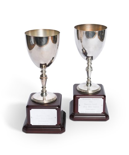 Lot 58 - A pair of The Barrett Steel May Hill stakes trophy cups, awarded to Frankie Dettori