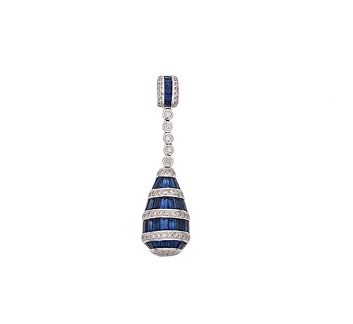 Lot 151 - A modern sapphire and diamond drop pendant