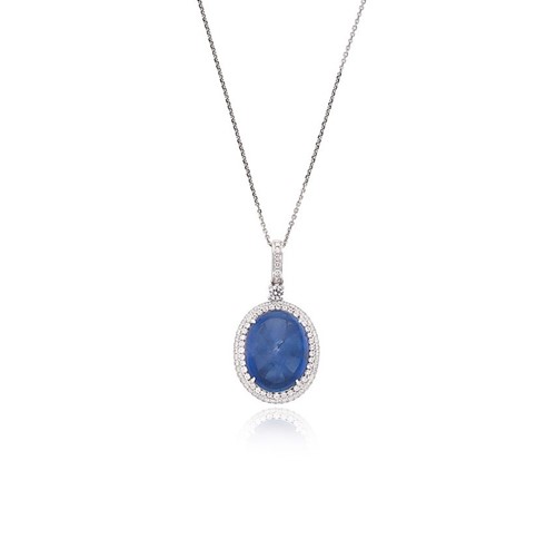 Lot 150 - A sapphire and diamond pendant and chain