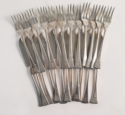 Lot 324 - 12 pairs of (probably) early 20th century Austro-Hungarian metalwares silver sardine eaters