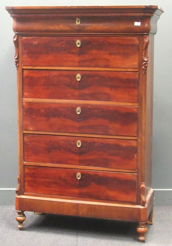 Lot 492 - A continental flame mahogany chest of five...