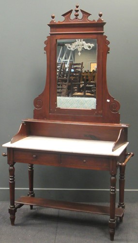 Lot 493 - A pitch pine marble-topped dressing table 19th...