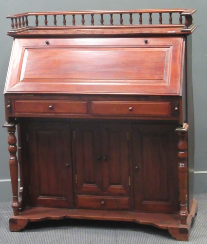 Lot 494 - A continental mahogany bureau with a gallery...