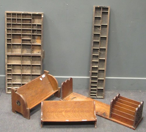 Lot 491 - Two oak book troughs, another with letter rack...