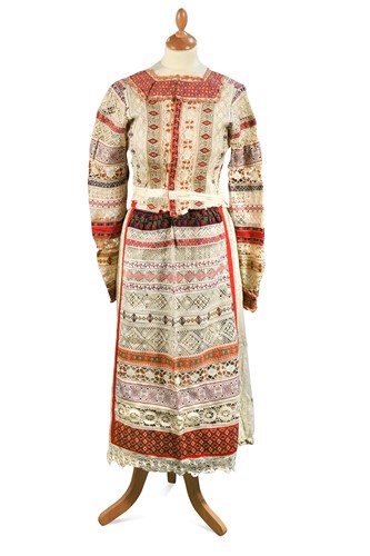 Lot 395 - An embroidered Russian poneva dress, early 20th century