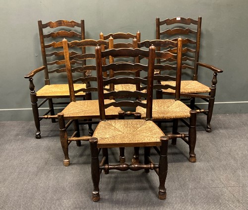 Lot 513 - A set of four 19th century ladder-back dining...
