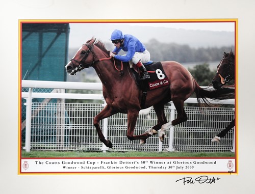 Lot 19 - A Coutts Goodwood Cup signed photograph of Frankie Dettori riding Schiaparelli