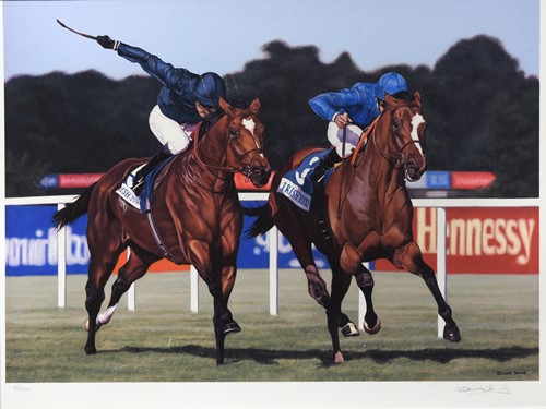 Lot 43 - A limited edition print of Frankie Dettori racing by Stuart Herod