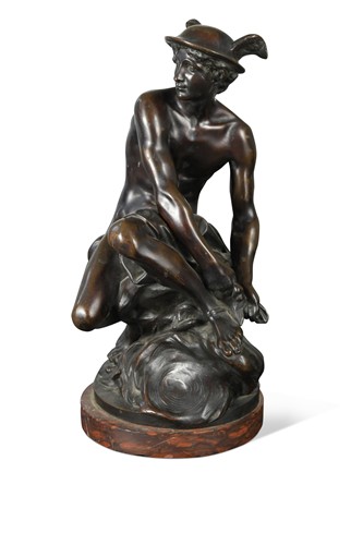 Lot 496 - After Jean-Baptiste Pigalle, (1714-1785), a bronze model of the seated Mercury, late 19th century