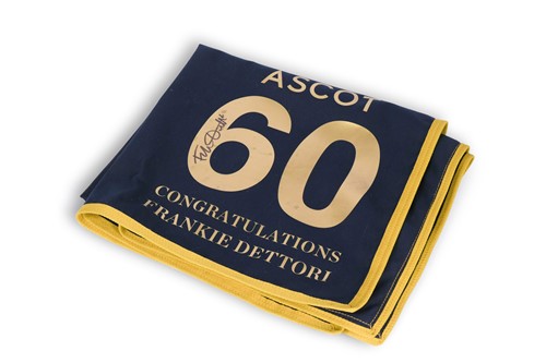 Lot 84 - A signed 60th Royal Ascot win Commemorative saddle cloth, awarded to Frankie Dettori