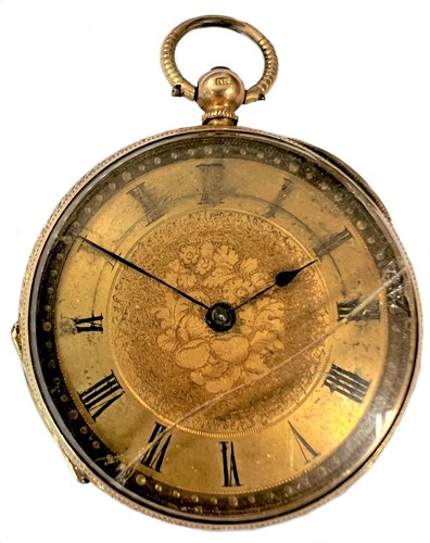 Lot 180 - Unsigned - A mid 19th century Swiss 18ct gold open faced pocket watch