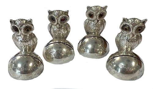 Lot 305 - A visual set of four early 20th century silver novelty menu holders