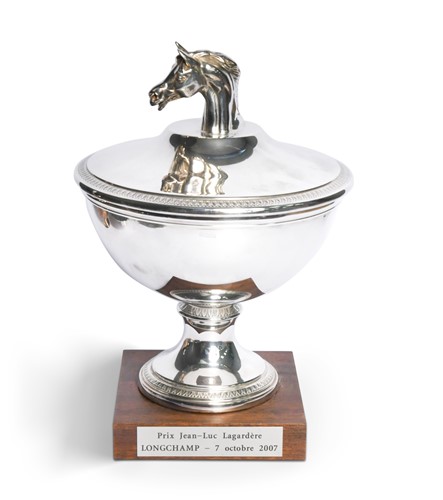 Lot 73 - A Prix Jean-Luc Lagardère Longchamp trophy cup and cover, awarded to Frankie Dettori