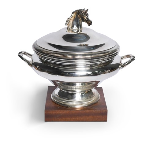 Lot 71 - A Prix du Moulin de Longchamp trophy cup and cover, awarded to Frankie Dettori