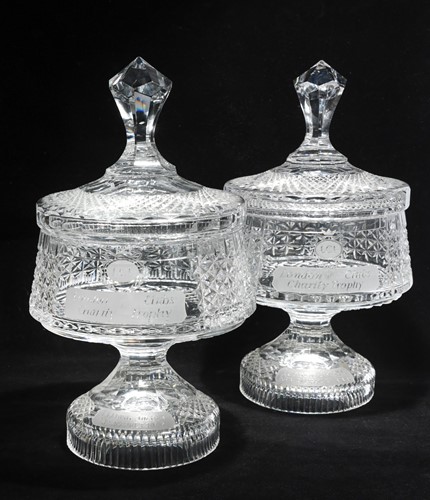 Lot 54 - A pair of LCI London Clubs' Charity, Newmarket, cut glass trophies, awarded to Frankie Dettori