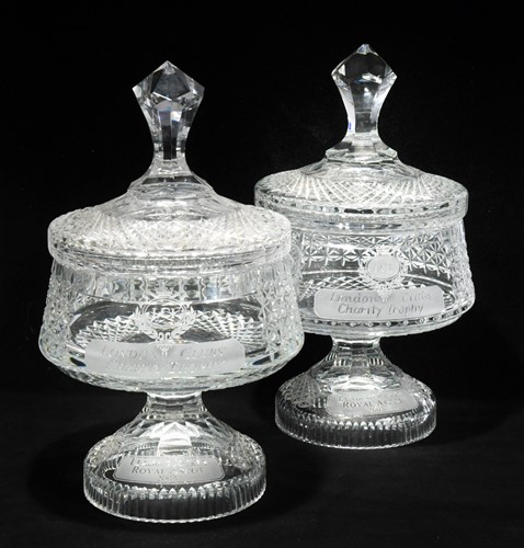 Lot 76 - A pair of LCI London Clubs' Charity, Newmarket, cut glass trophies, awarded to Frankie Dettori