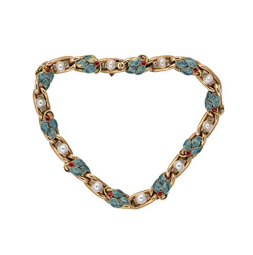 Lot 128 - A pearl and enamel bracelet