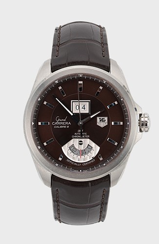 Lot 420 - Tag Heuer - A steel 'Grand Carerra GMT Grande Date' wristwatch