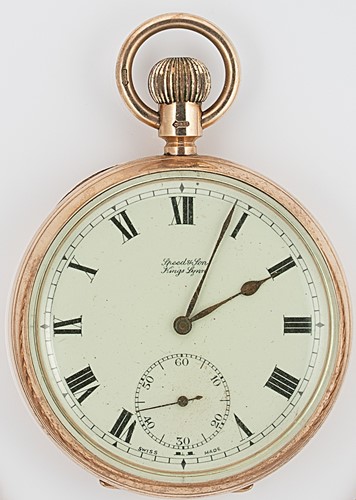 Lot 316 - Longines for Speed & Son, Kings Lynn - A 9ct gold open faced pocket watch