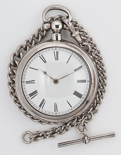 Lot 304 - William Hardy, Aberdeen - A mid 19th century silver pair cased pocket watch with later watch chain