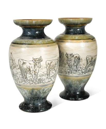 Lot 24 - Hannah Barlow for Doulton Lambeth, a pair of baluster vases