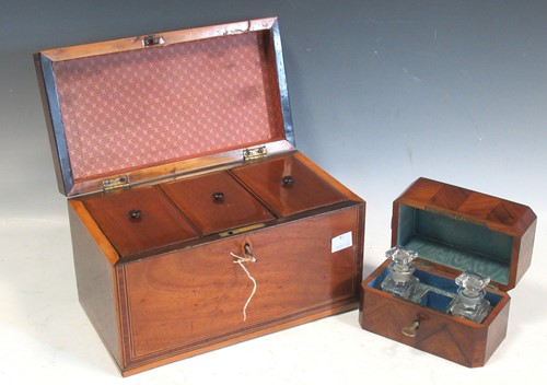 Lot 52 - A George III mahogany tea caddy; together with...