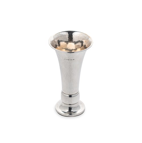 Lot 421 - A George V silver ‘Arts & Crafts’ style trumpet vase, mark of A.E. Jones