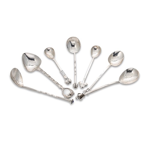 Lot 427 - Seven assorted George V silver ‘Arts & Crafts’ style spoons, mark of A.E. Jones