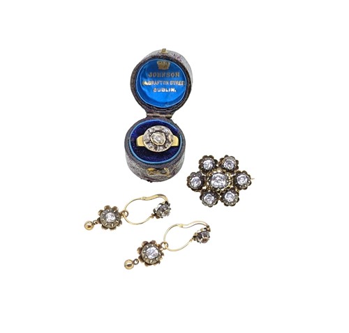 Lot 2 - A 19th century diamond ring, together with a paste brooch and a pair of ear pendants