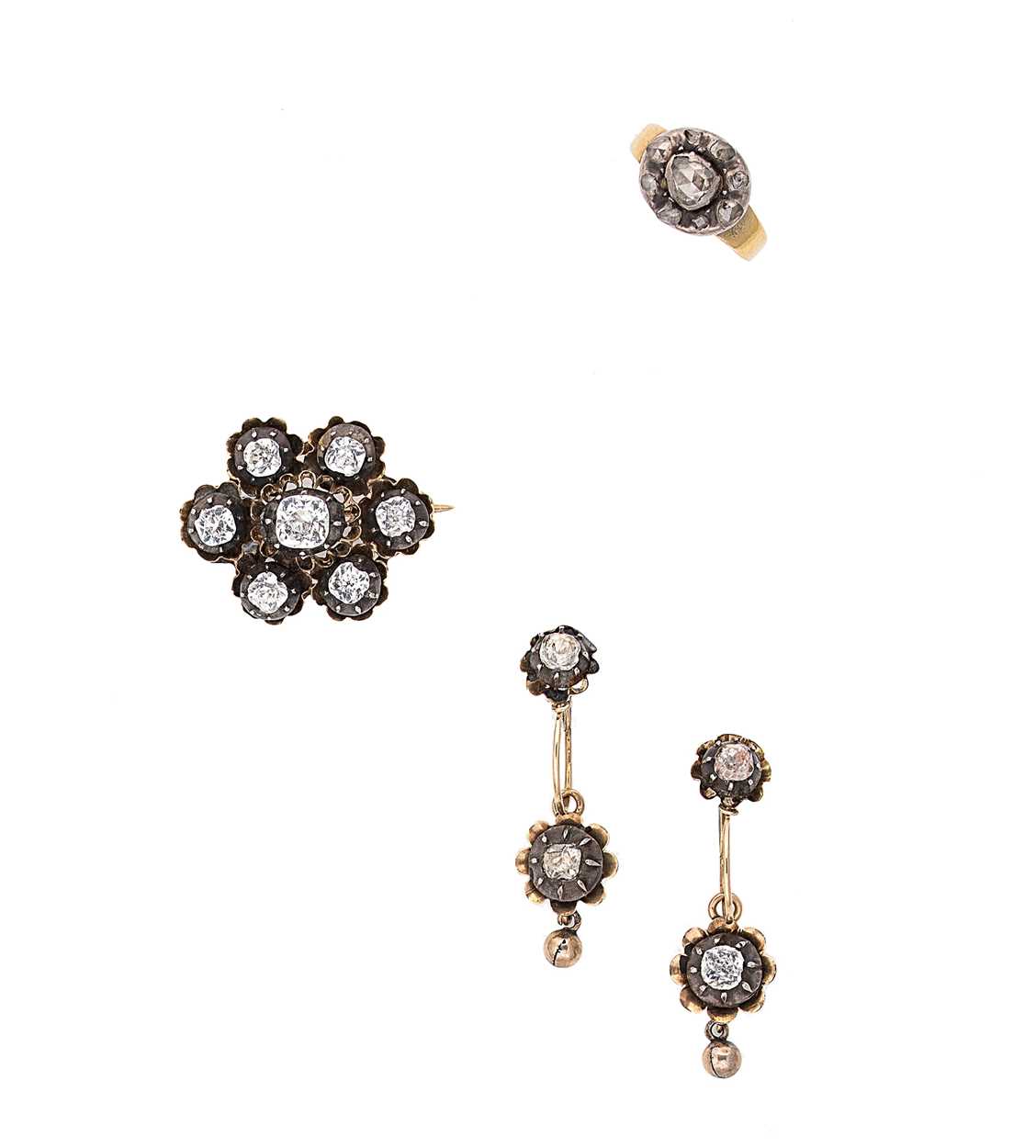 Lot 2 - A 19th century diamond ring, together with a paste brooch and a pair of ear pendants