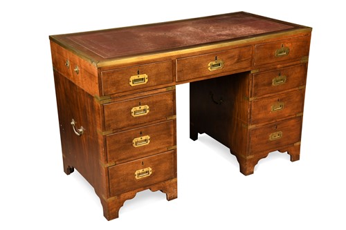 Lot 661 - A brass bound mahogany campaign pedestal desk, 19th century