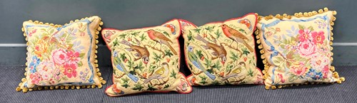 Lot 368 - Four wool work cushions, each approx 46 x 46cm...