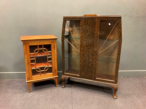 Lot 347 - A Deco walnut and stained wood display cabinet...