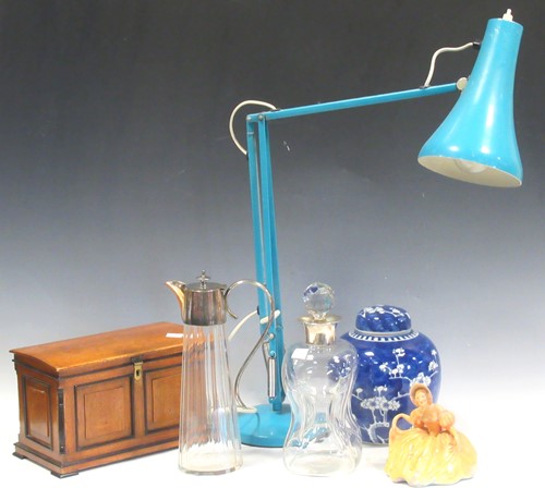 Lot 67 - A silver neck glass decanter, a tea caddy of...