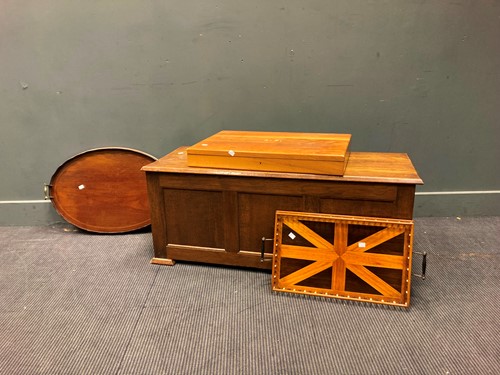 Lot 328 - An oak blanket chest, a galleried tray, an...